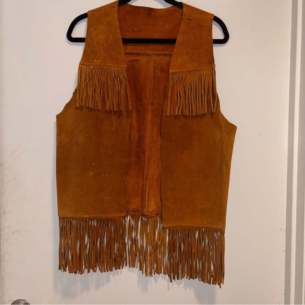 Vintage 70s Suede Fringe Vest Western Hippie Boho Leather Festival